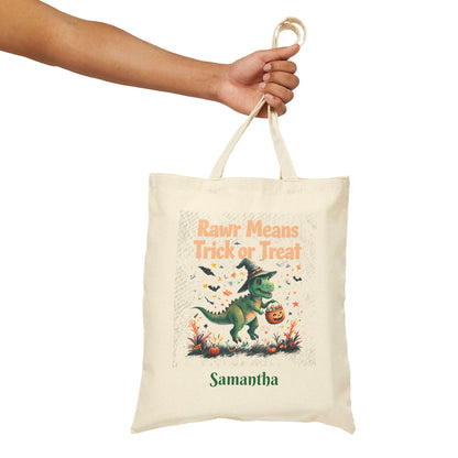Dinosaur Halloween Tote Bag: Rawr Trick or Treat, Custom Kids Gift