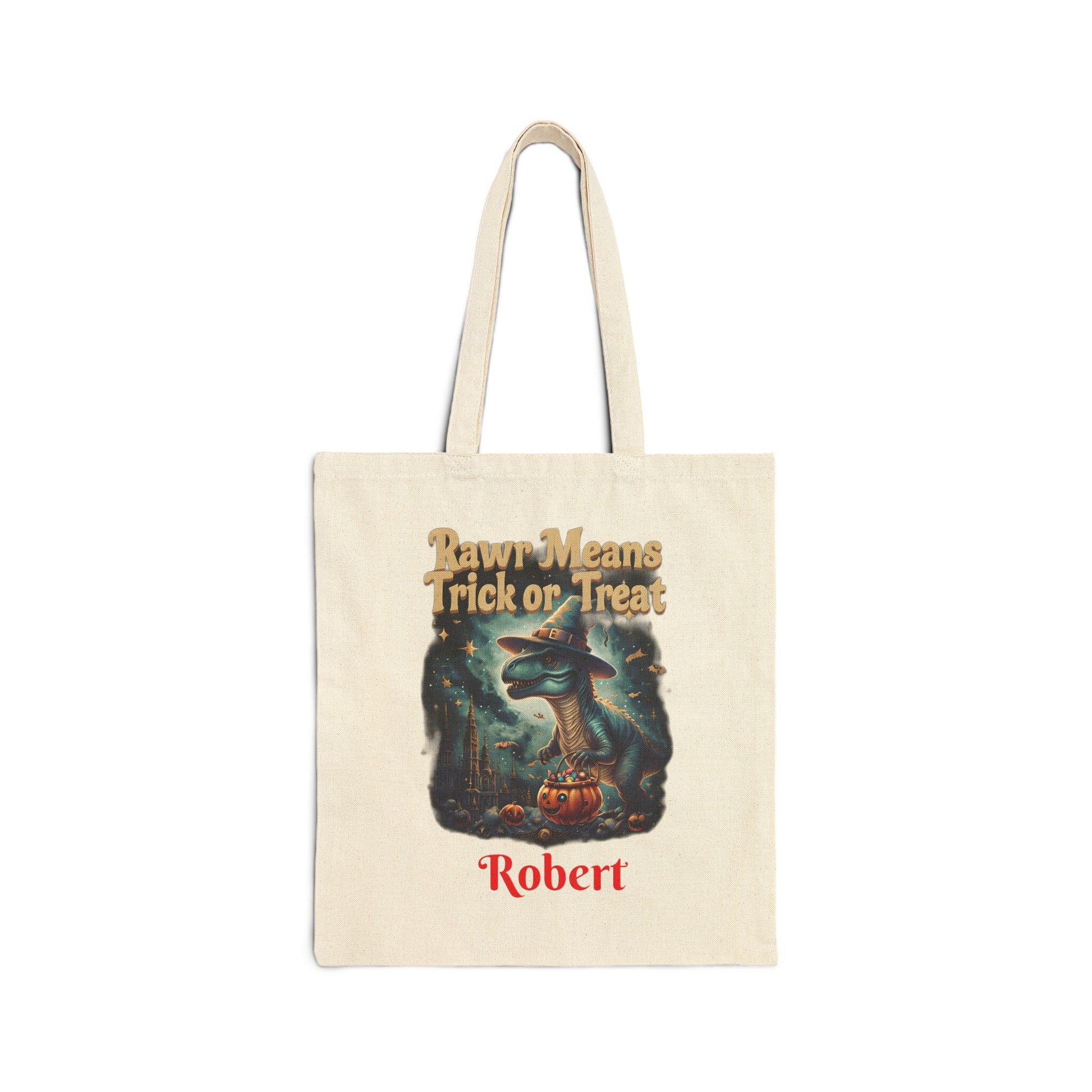 Halloween Dinosaur Cotton Tote Bag: Personalized Trick or Treat Favor