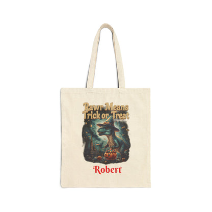 Halloween Dinosaur Cotton Tote Bag: Personalized Trick or Treat Favor