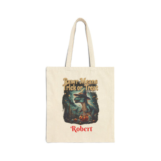 Halloween Dinosaur Cotton Tote Bag: Personalized Trick or Treat Favor