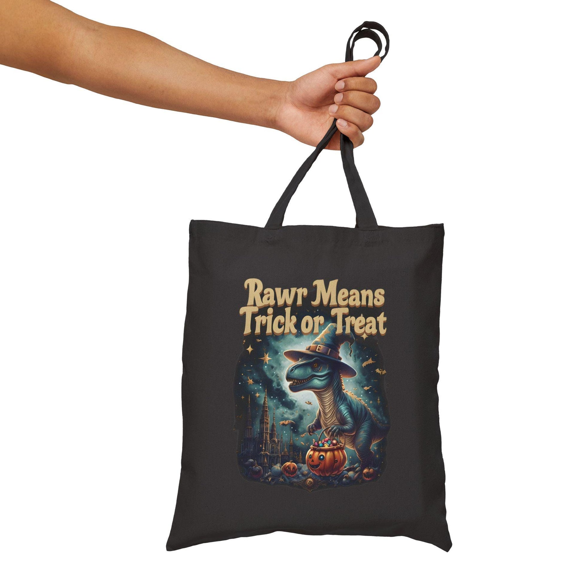 Halloween Dinosaur Cotton Tote Bag: Personalized Trick or Treat Favor