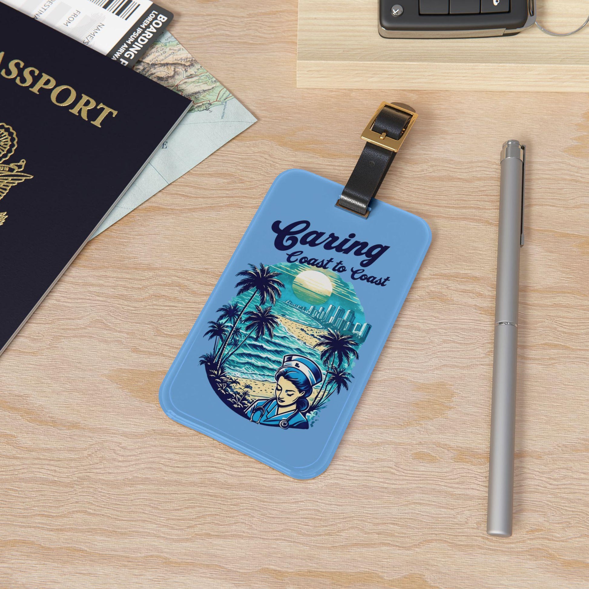 Vintage Travel Nurse Acrylic Luggage Tag: Beach Theme Miami Accessory