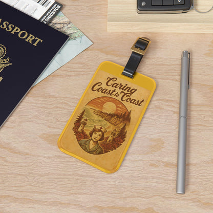 Vintage Travel Nurse Luggage Tag: Oregon Theme, Acrylic with Leather Strap