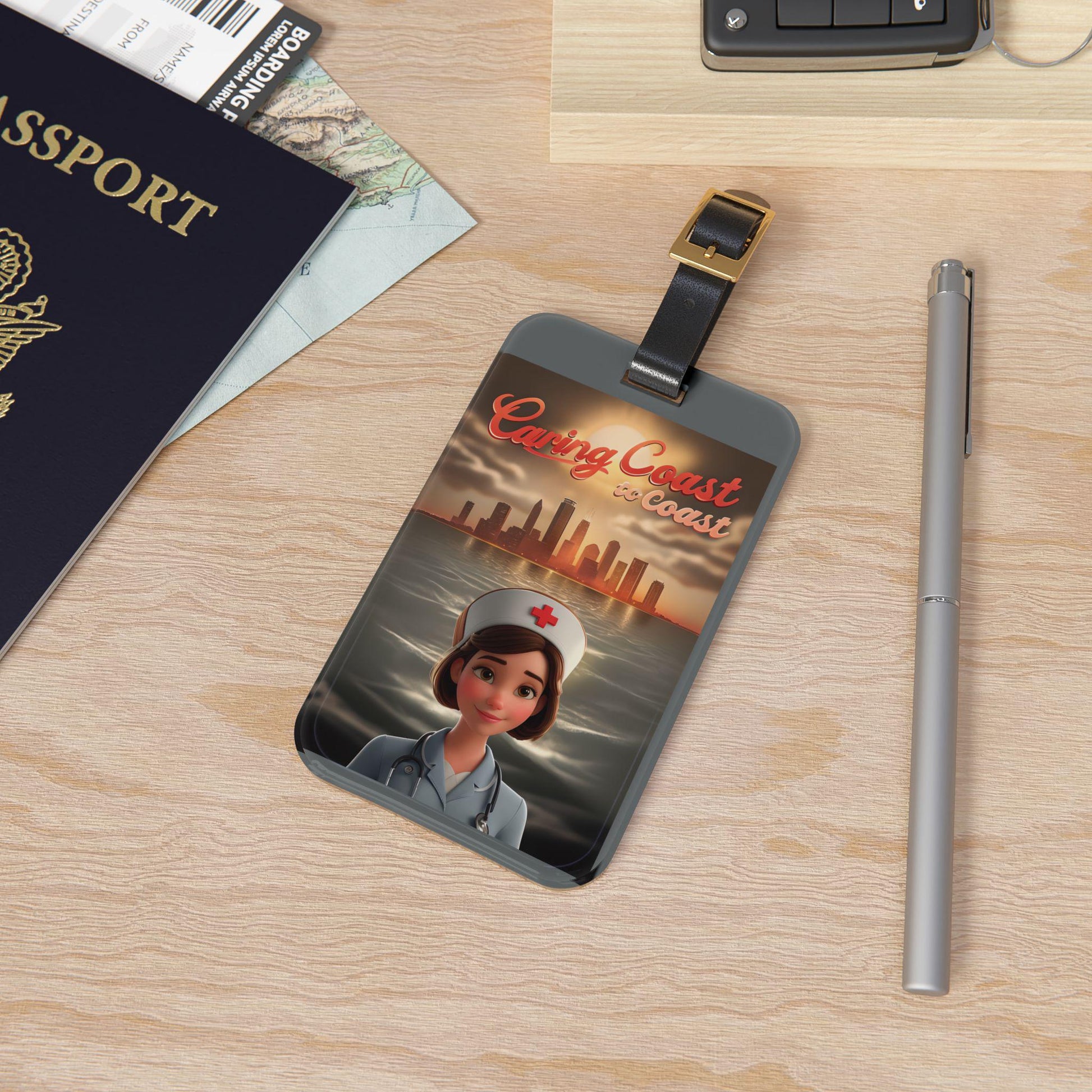 Nurse Luggage Tag: Acrylic Travel Accessory with Leather Strap