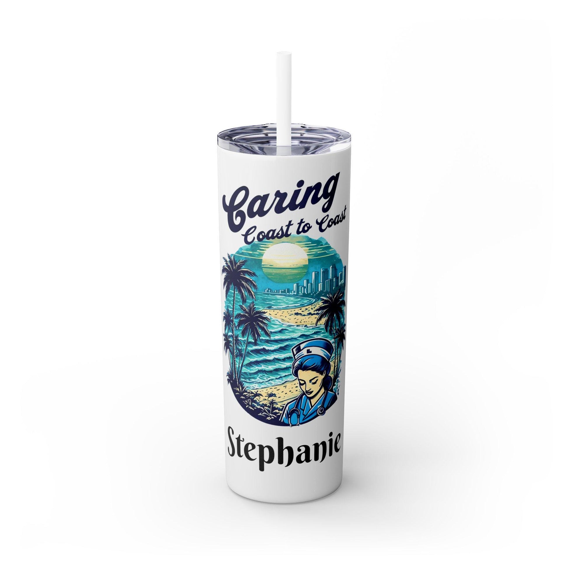 Personalized Travel Nurse Tumbler: Miami Beach Theme, Eco-Friendly Drinkware