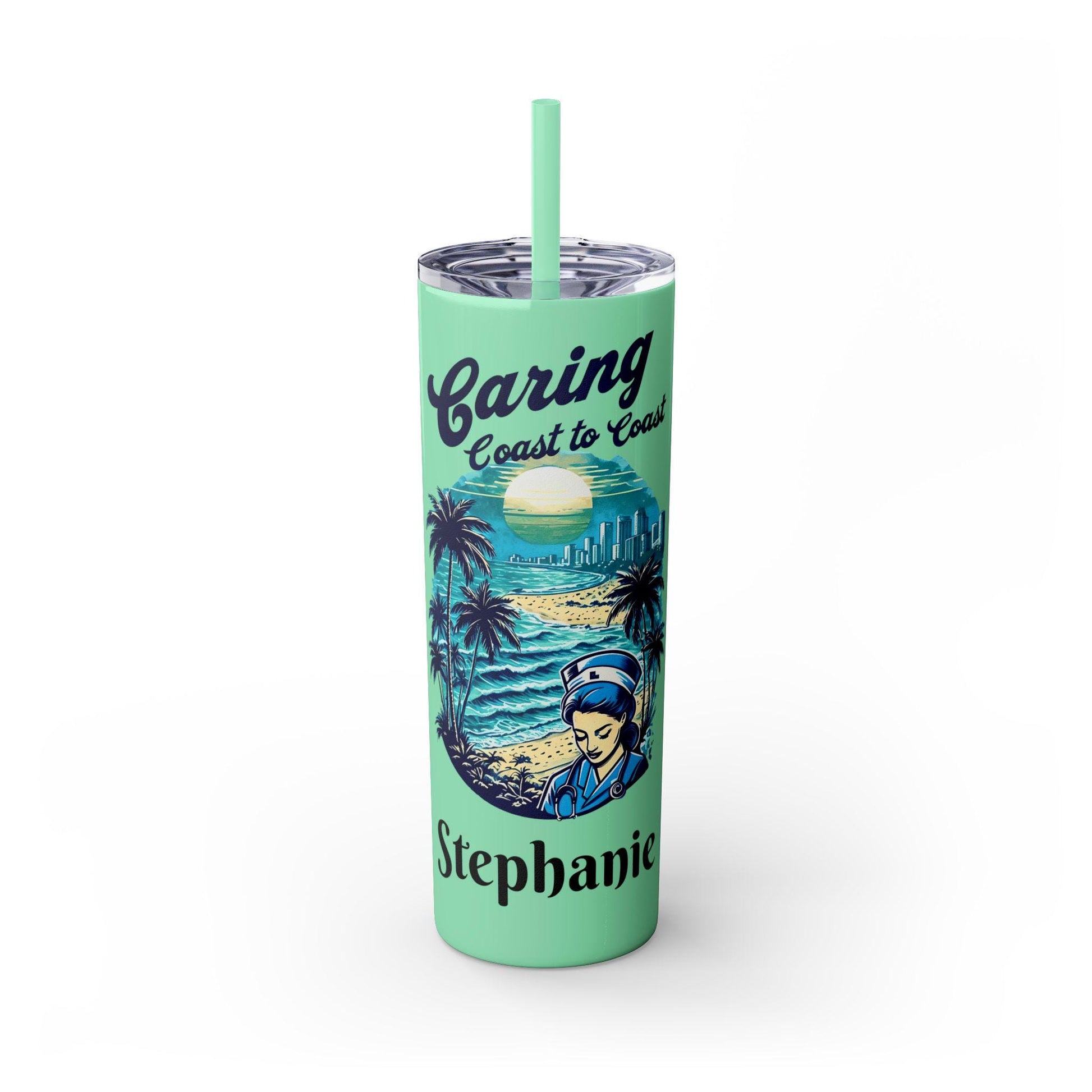 Personalized Travel Nurse Tumbler: Miami Beach Theme, Eco-Friendly Drinkware