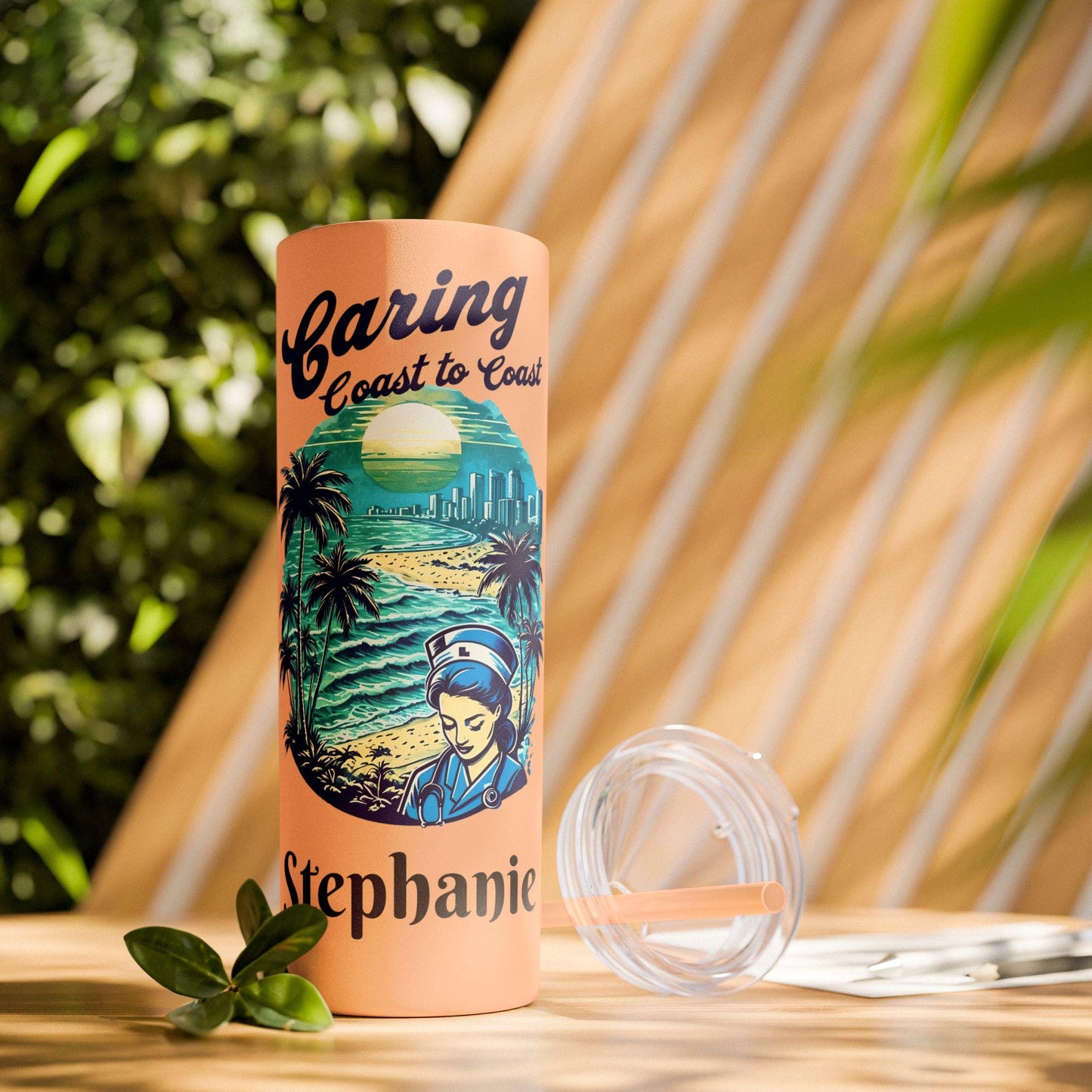 Personalized Travel Nurse Tumbler: Miami Beach Theme, Eco-Friendly Drinkware