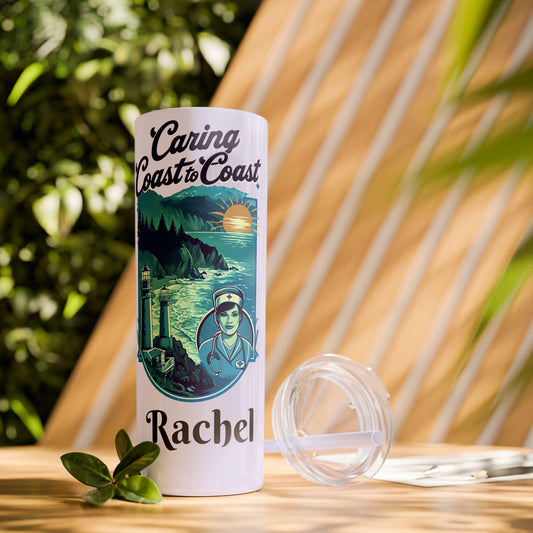 Personalized Coastal Travel Nurse Tumbler: Oregon Nautical Theme, 20oz Insulated Water Bottle