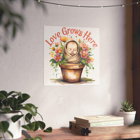 Love Grows Here Floral Nursery Print: Inspirational Wall Art