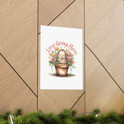 Love Grows Here Floral Nursery Print: Inspirational Wall Art