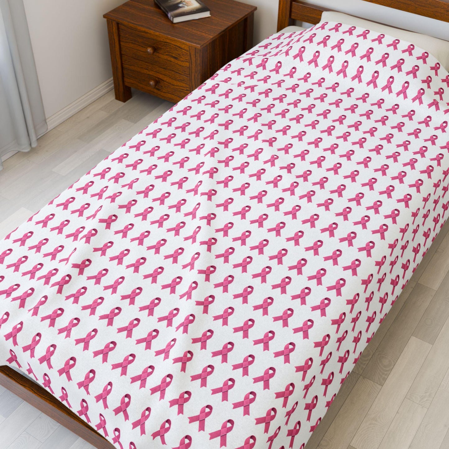 Soft Pink Velveteen Plush Blanket: Cozy Throw, Breast Cancer Awareness