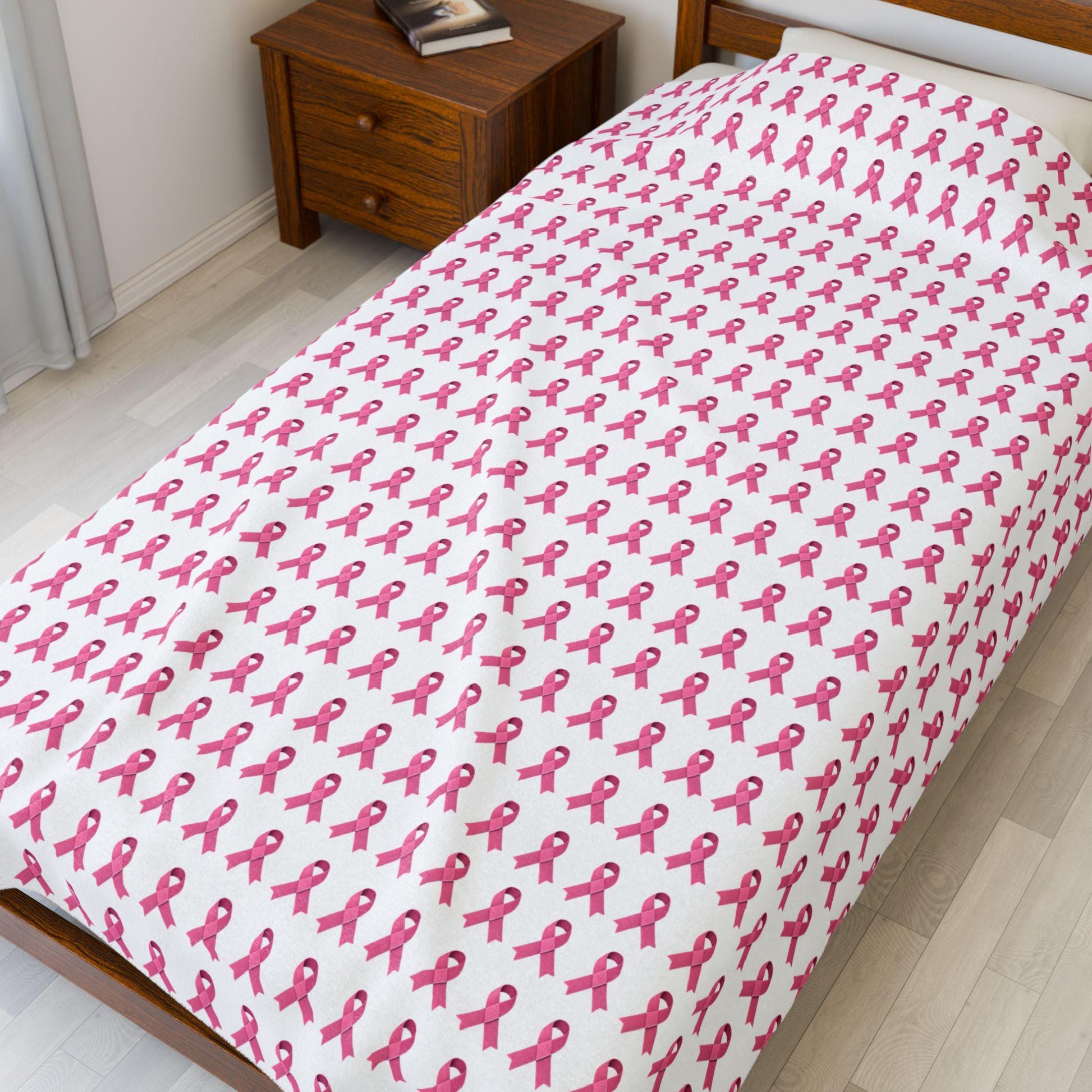 Soft Pink Velveteen Plush Blanket: Cozy Throw, Breast Cancer Awareness