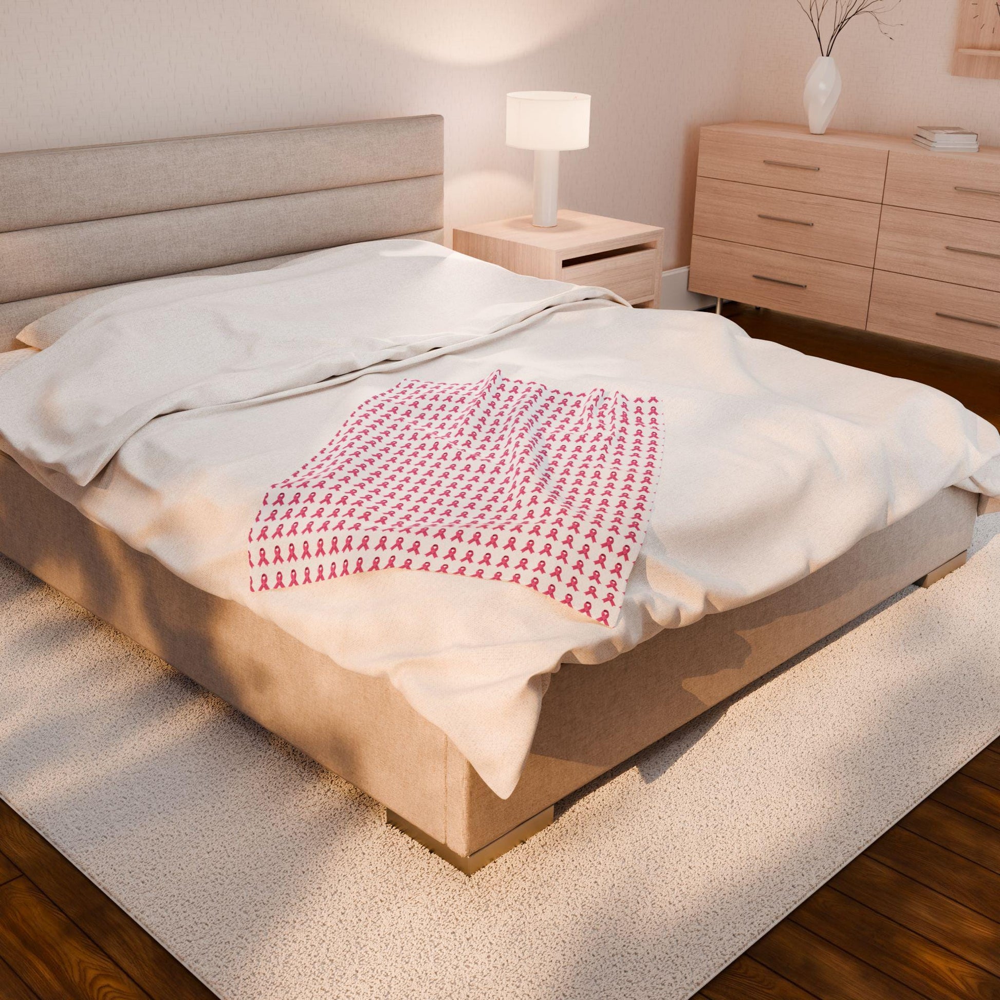 Soft Pink Velveteen Plush Blanket: Cozy Throw, Breast Cancer Awareness