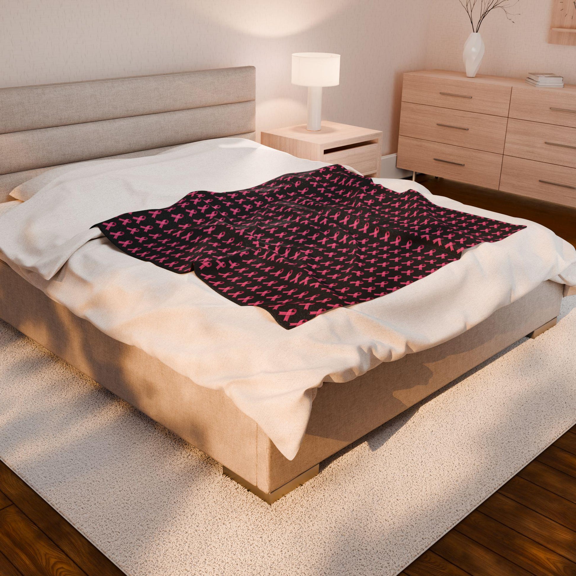 Soft Pink Velveteen Plush Blanket: Cozy Throw, Breast Cancer Awareness