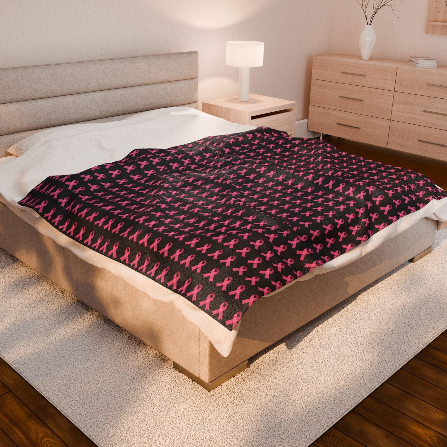 Soft Pink Velveteen Plush Blanket: Cozy Throw, Breast Cancer Awareness