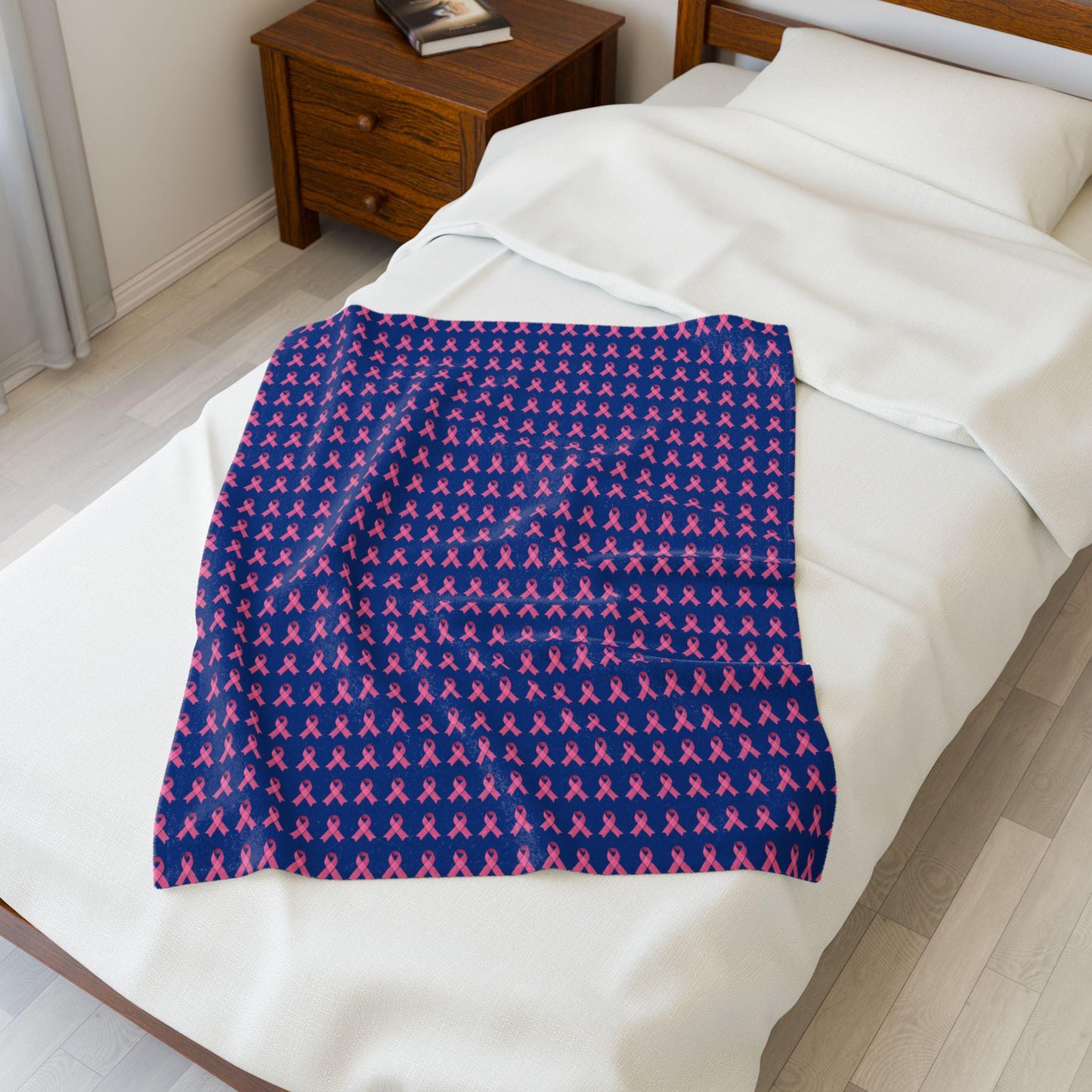 Soft Pink Velveteen Plush Blanket: Cozy Throw, Breast Cancer Awareness