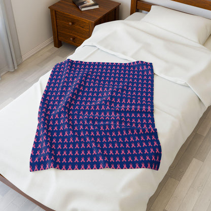 Soft Pink Velveteen Plush Blanket: Cozy Throw, Breast Cancer Awareness