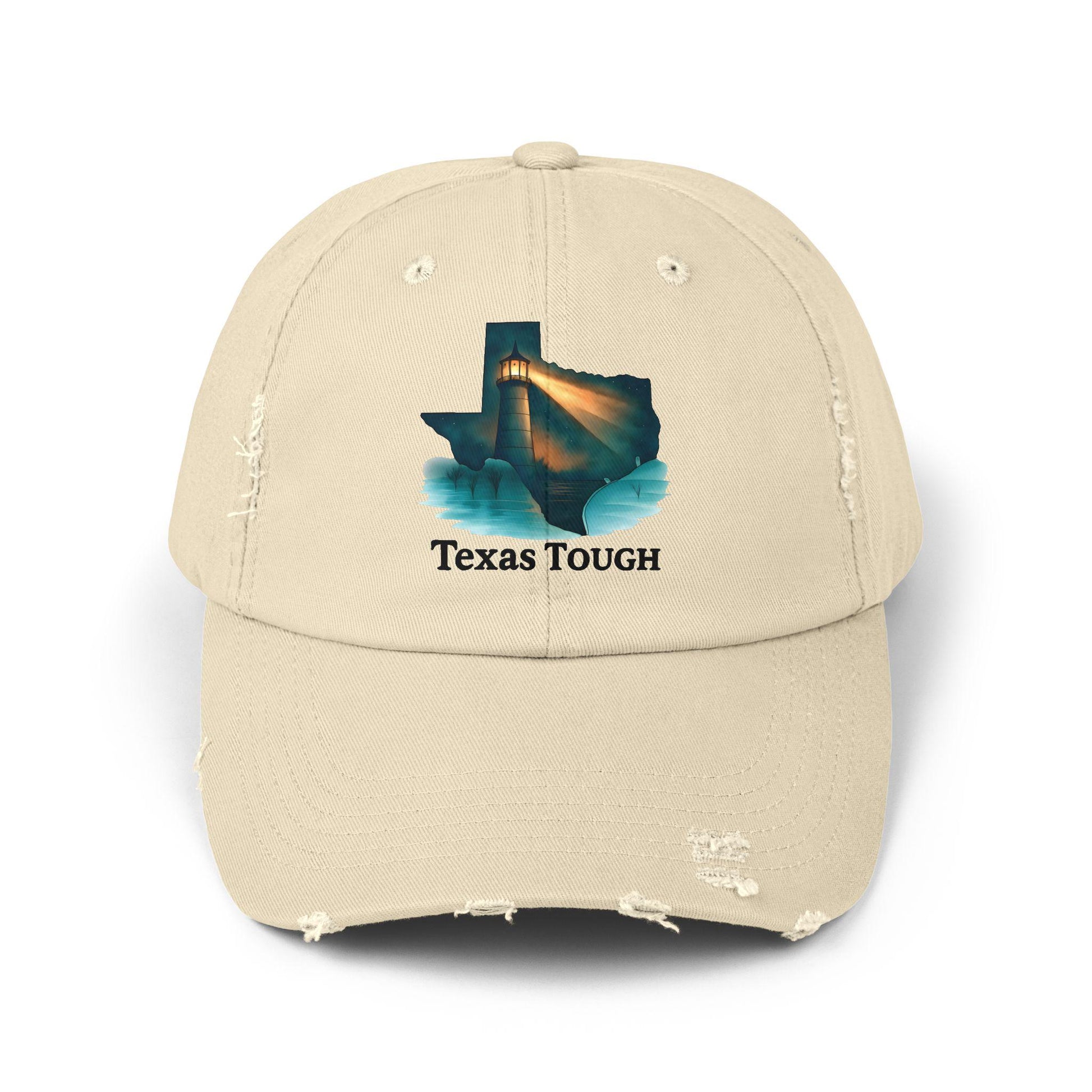 Texas Tough Lighthouse Distressed Cap: Vintage Baseball Hat