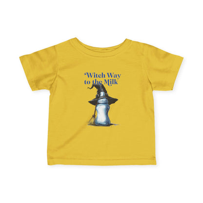 Adorable Infant Jersey Tee - "Witch Way to the Milk" - Perfect for Halloween, Baby Showers, Toddler Tees, Unique Gifts, Cute Outfits