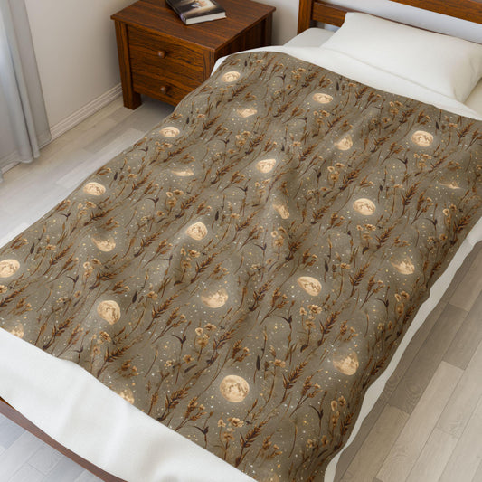 Velveteen Plush Blanket: Bohemian Cozy Throw, Harvest Moon Design