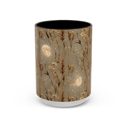 Celestial Floral Coffee Mug - Cosmic Design for Coffee Lovers, Gift for Her, Moon Decor, Morning Routine, Nature Inspired, Harvest Moon