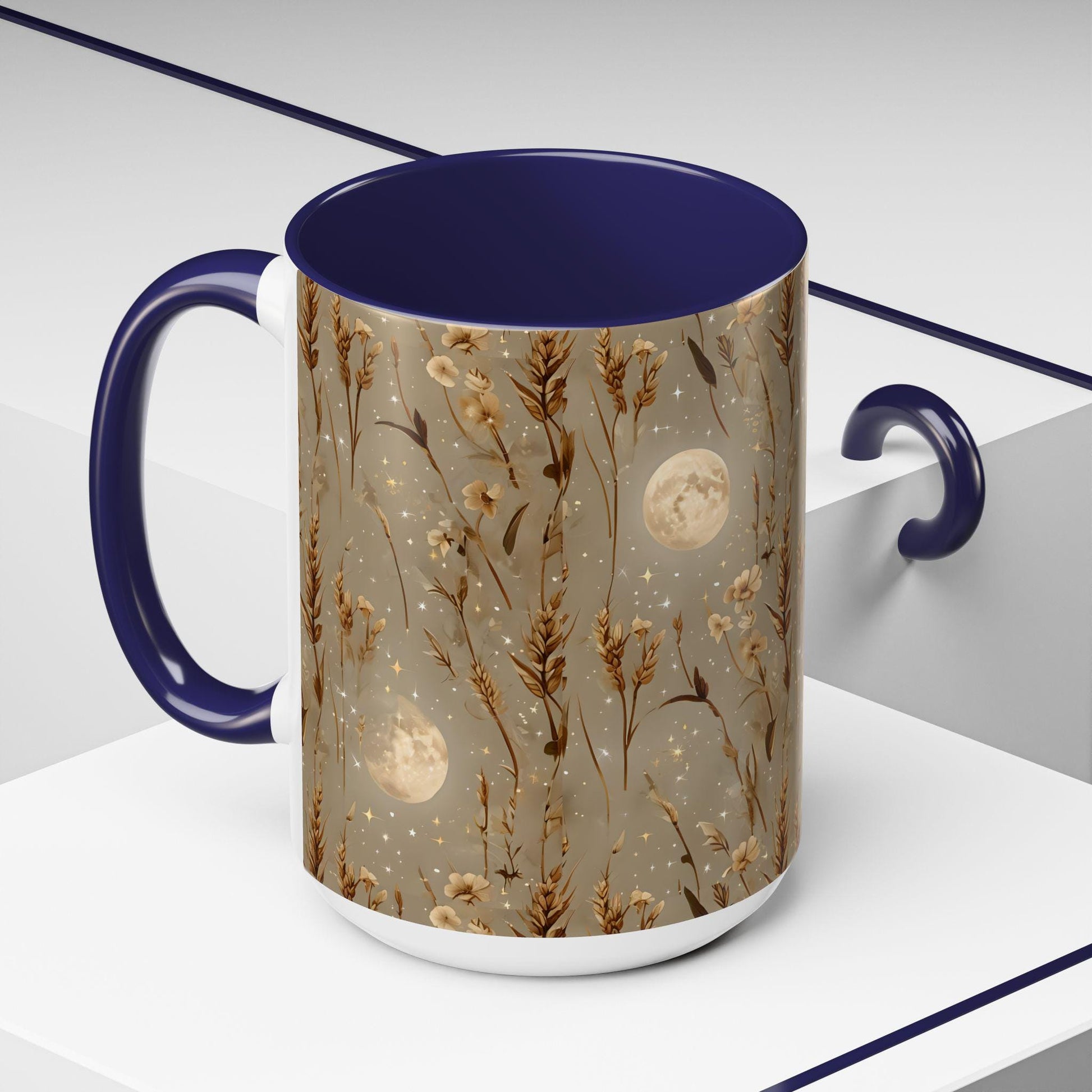 Celestial Floral Coffee Mug - Cosmic Design for Coffee Lovers, Gift for Her, Moon Decor, Morning Routine, Nature Inspired, Harvest Moon