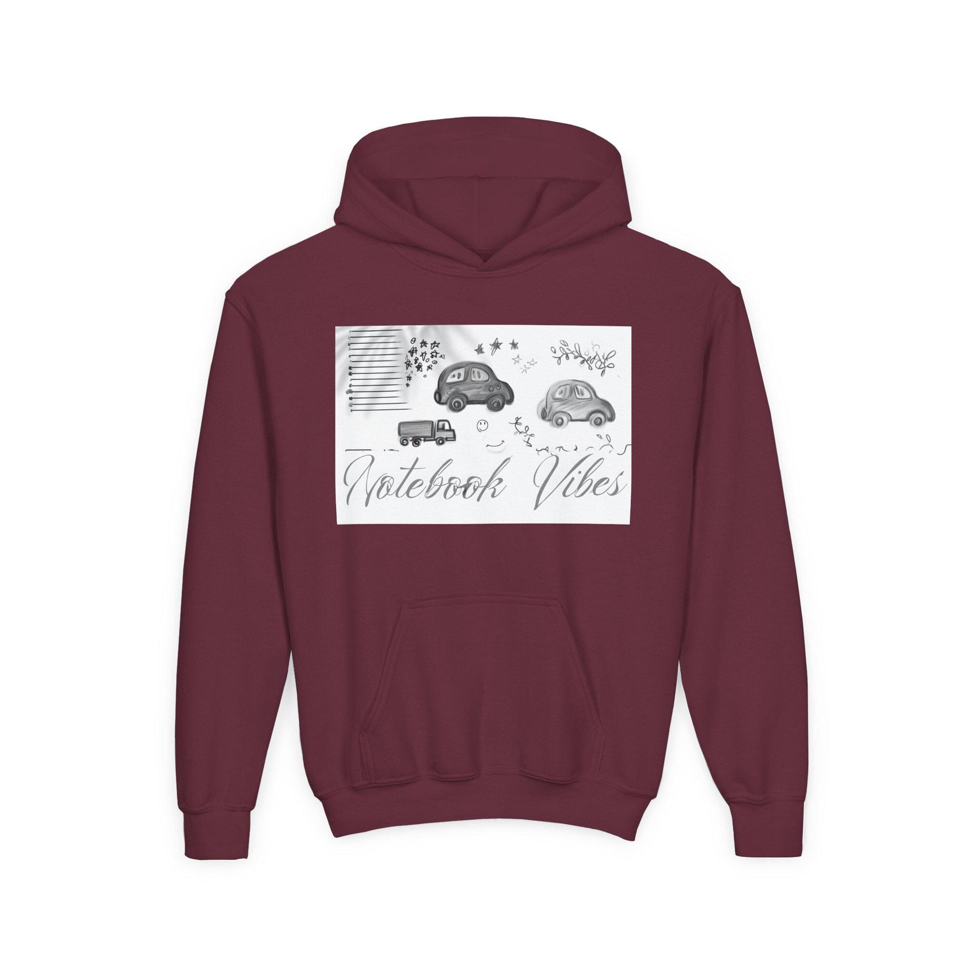 Notebook Vibes Youth Hoodie, Cool Car Design Sweatshirt, Gift for Teen Boys Girls, Casual Wear, Birthday Present, Art Lover Apparel