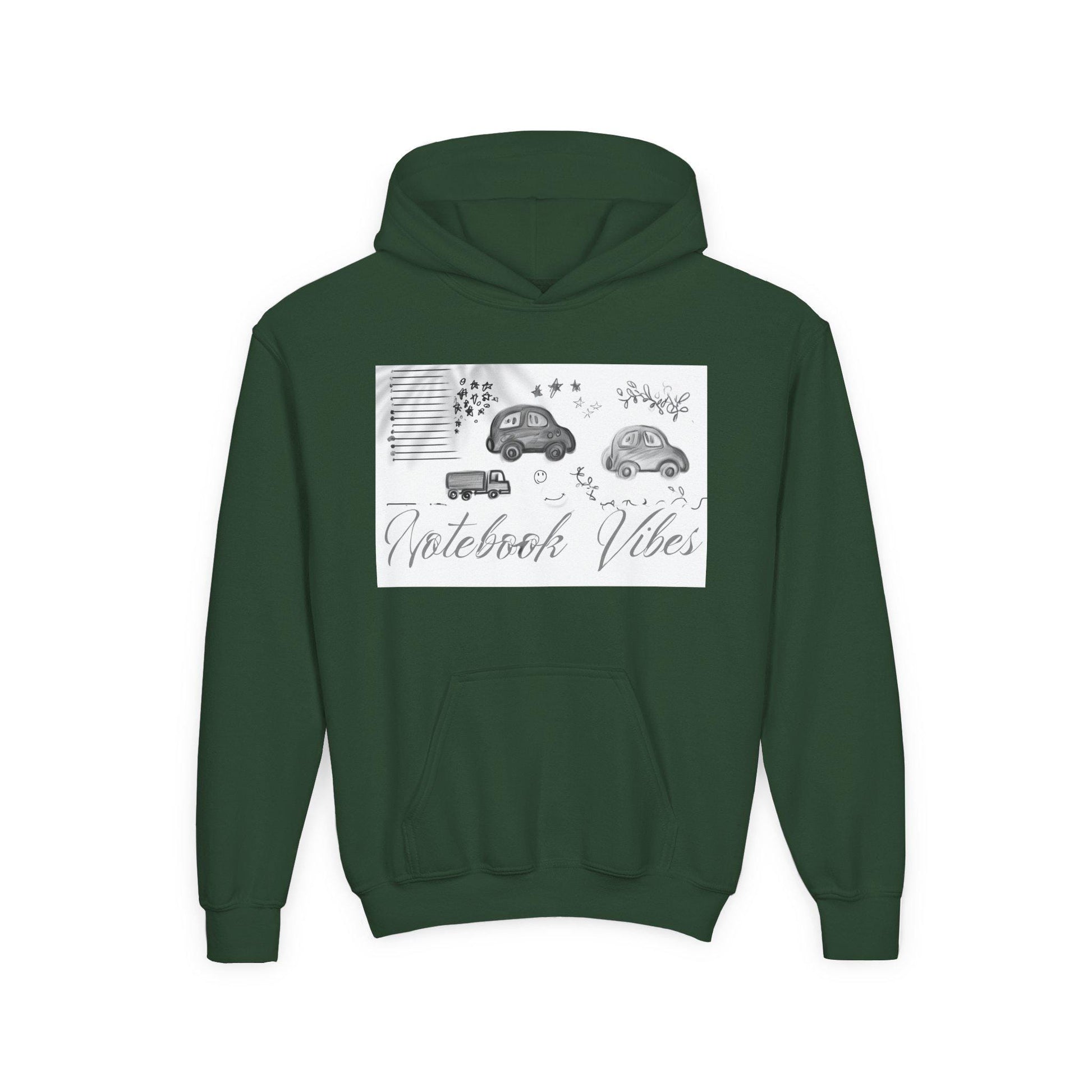 Notebook Vibes Youth Hoodie, Cool Car Design Sweatshirt, Gift for Teen Boys Girls, Casual Wear, Birthday Present, Art Lover Apparel