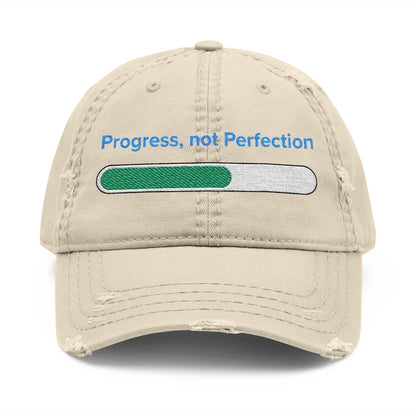 Embroidered "Progress, Not Perfection" Distressed Baseball Cap