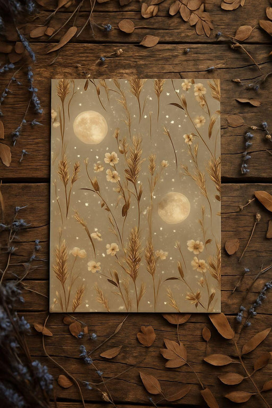 Harvest Moon Floral Print: Boho Celestial Seamless Pattern (Digital Download)