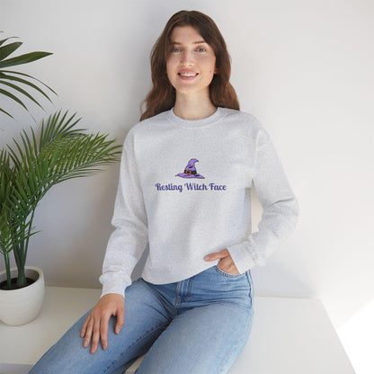 Resting Witch Face Embroidered Sweatshirt: Spooky Halloween Crewneck