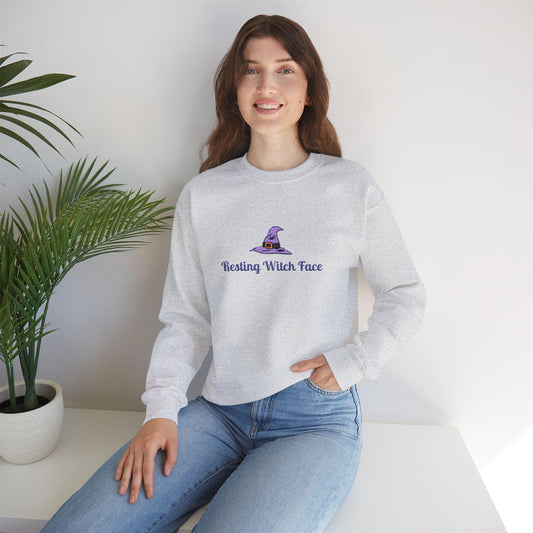 Resting Witch Face Embroidered Sweatshirt: Spooky Halloween Crewneck