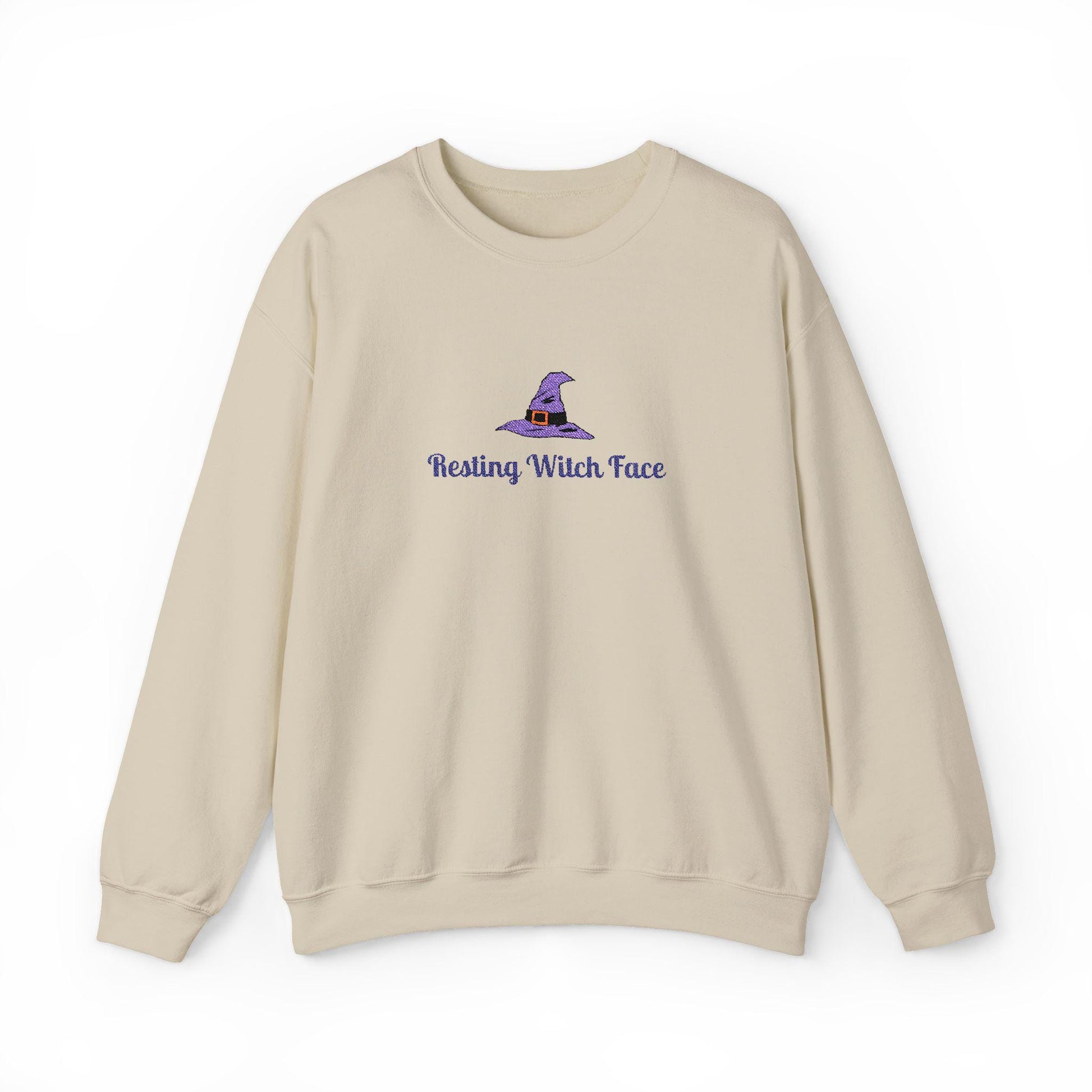 Resting Witch Face Embroidered Sweatshirt: Spooky Halloween Crewneck