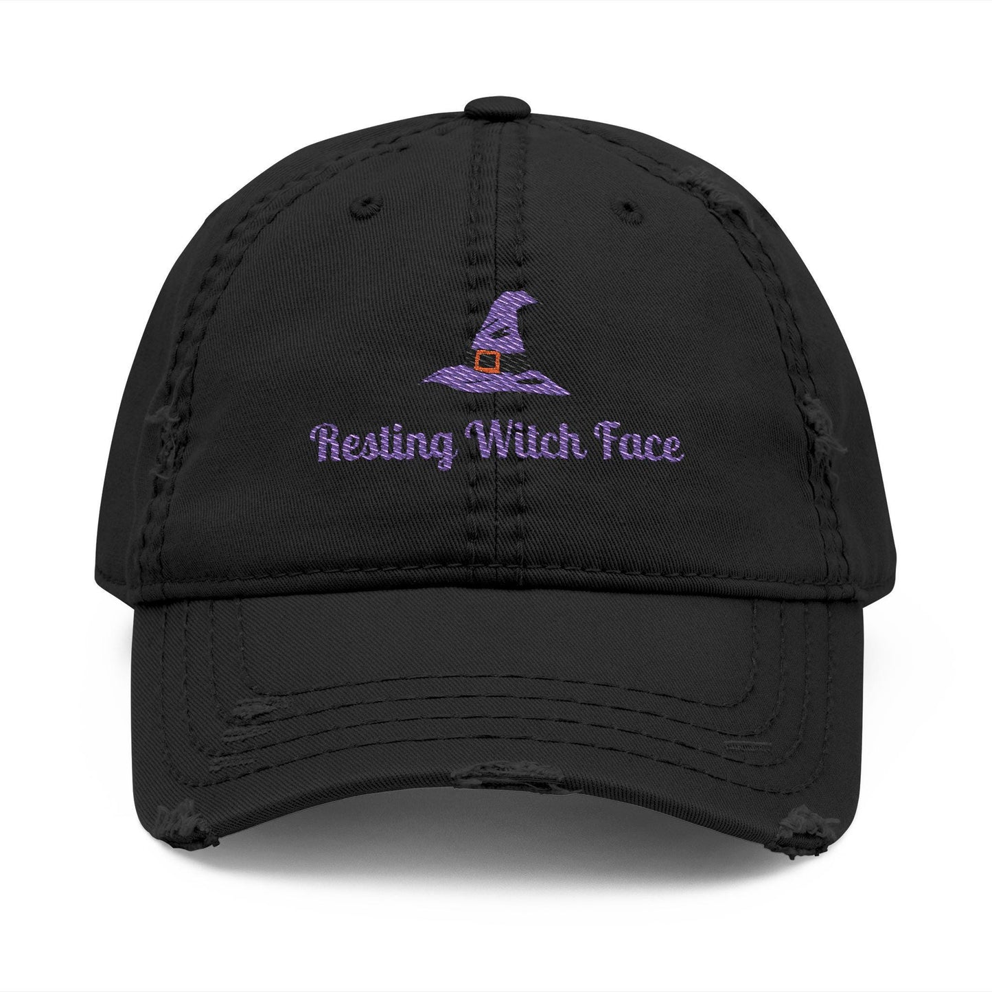 Resting Witch Face Embroidered Distressed Dad Hat - Halloween Costume