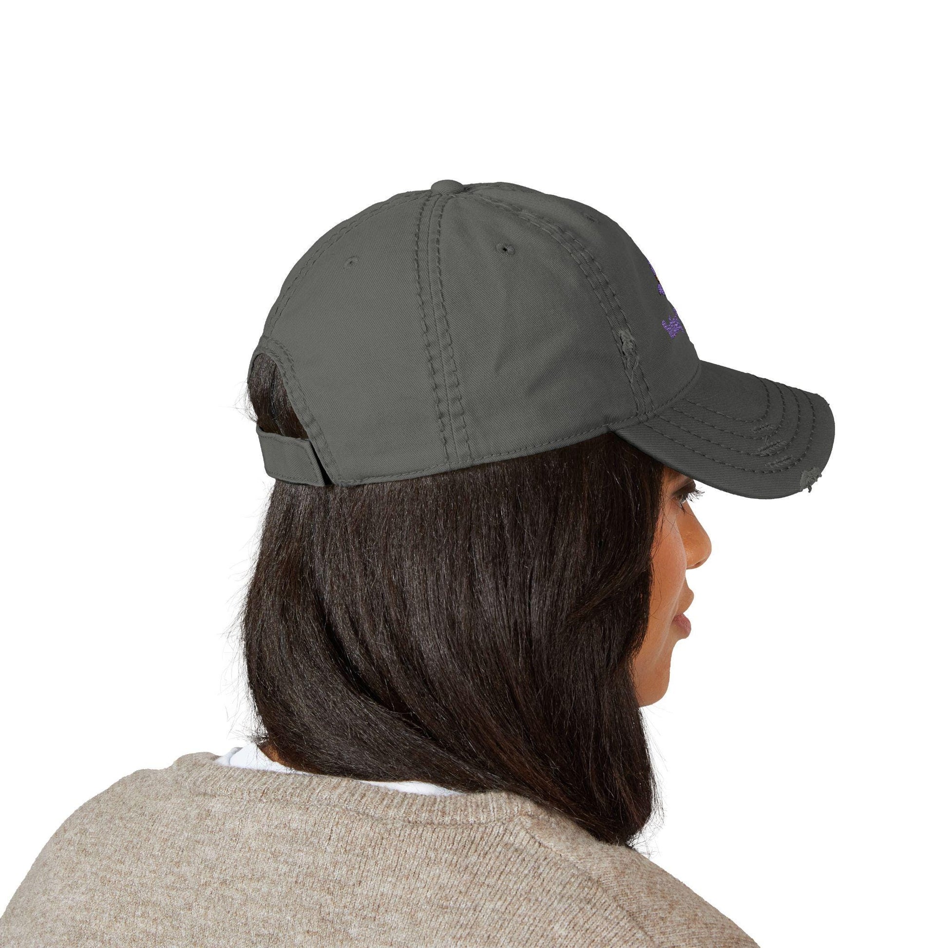 Resting Witch Face Embroidered Distressed Dad Hat - Halloween Costume
