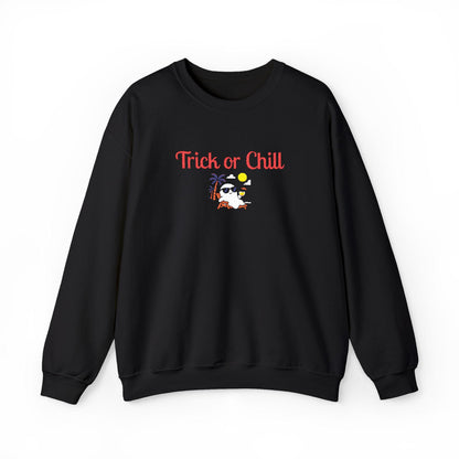 Trick or Chill Sweatshirt, Halloween Crewneck, Embroidered Jumper, Unisex Pullover, Cozy Fall Sweater