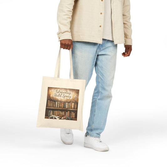 Introverting Until Spring Tote Bag: Book Lover's Cotton Canvas Shopping Bag