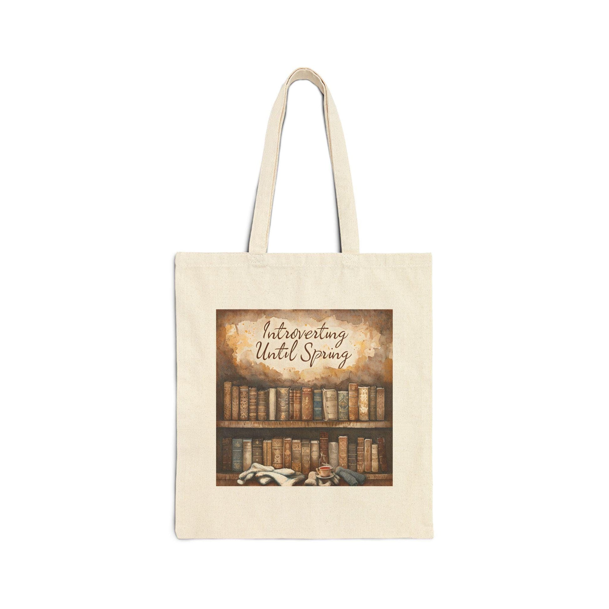 Introverting Until Spring Tote Bag: Book Lover's Cotton Canvas Shopping Bag