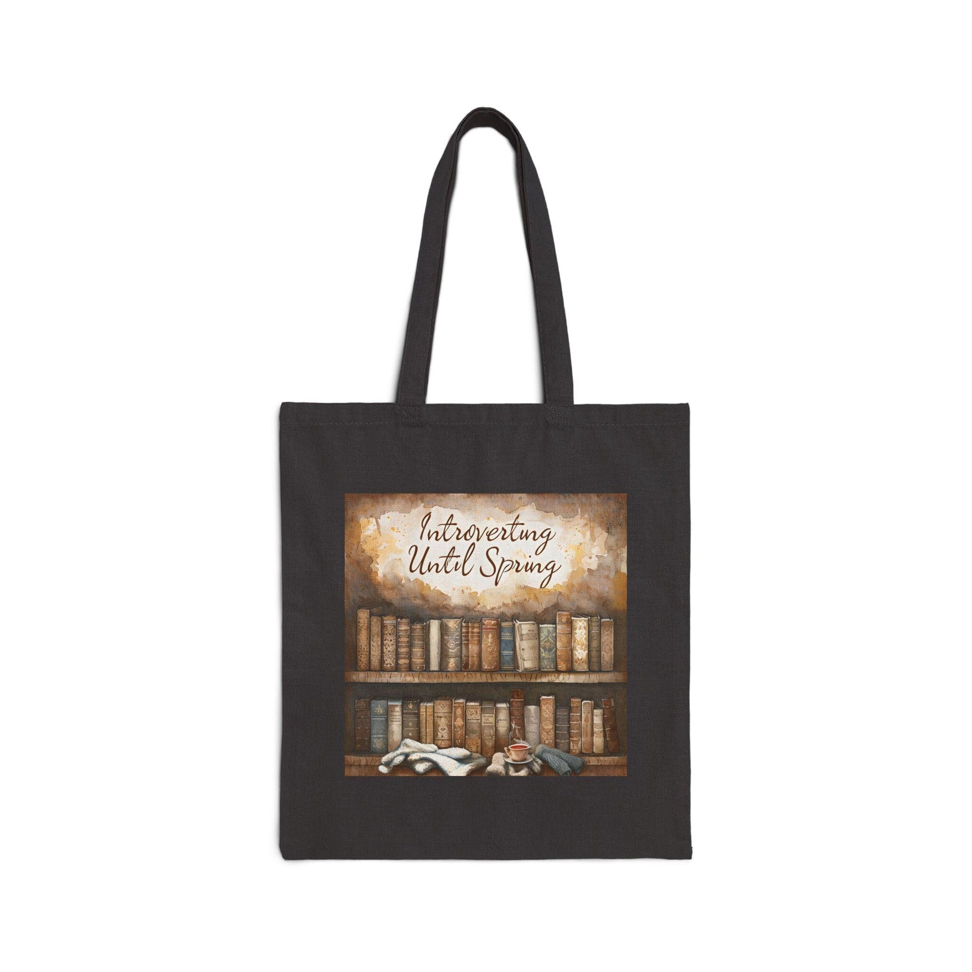 Introverting Until Spring Tote Bag: Book Lover's Cotton Canvas Shopping Bag