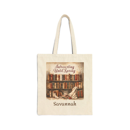 Introverting Until Spring Tote Bag: Book Lover's Cotton Canvas Carryall