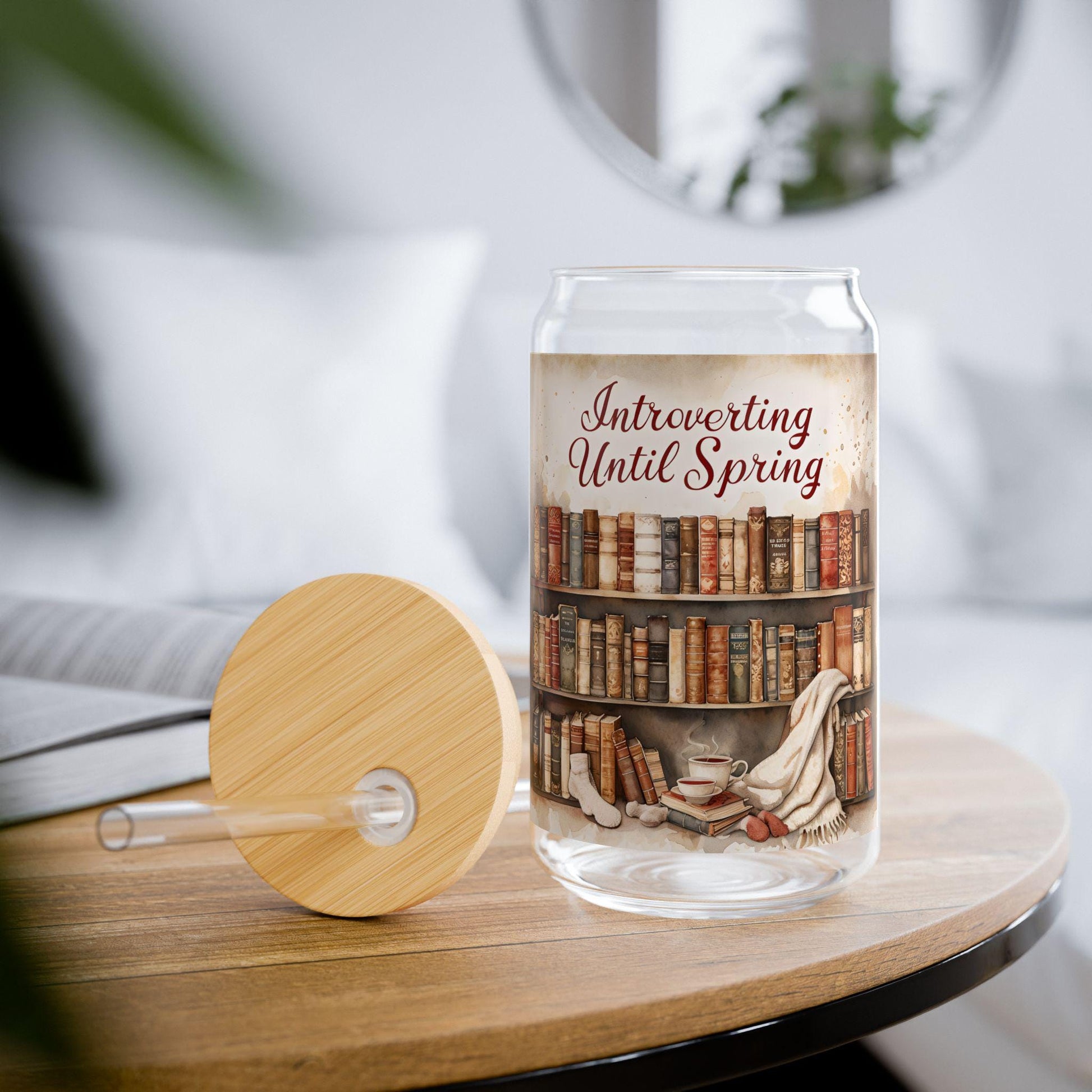 Introverted Sipper Glass: 16oz Jar with Bamboo Lid & Tritan Straw