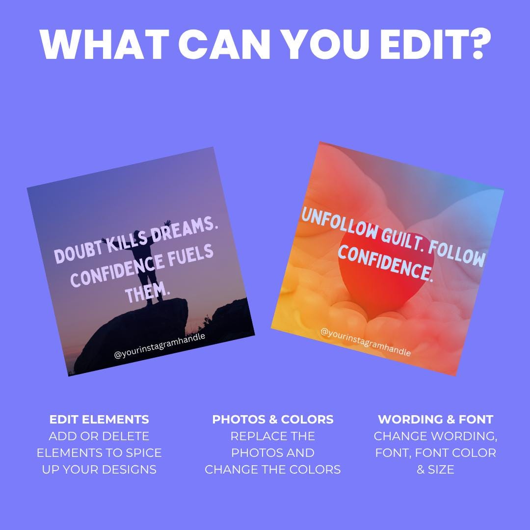 100 Self-Love & Confidence Canva Templates | Empowering Quote Bundle Editable