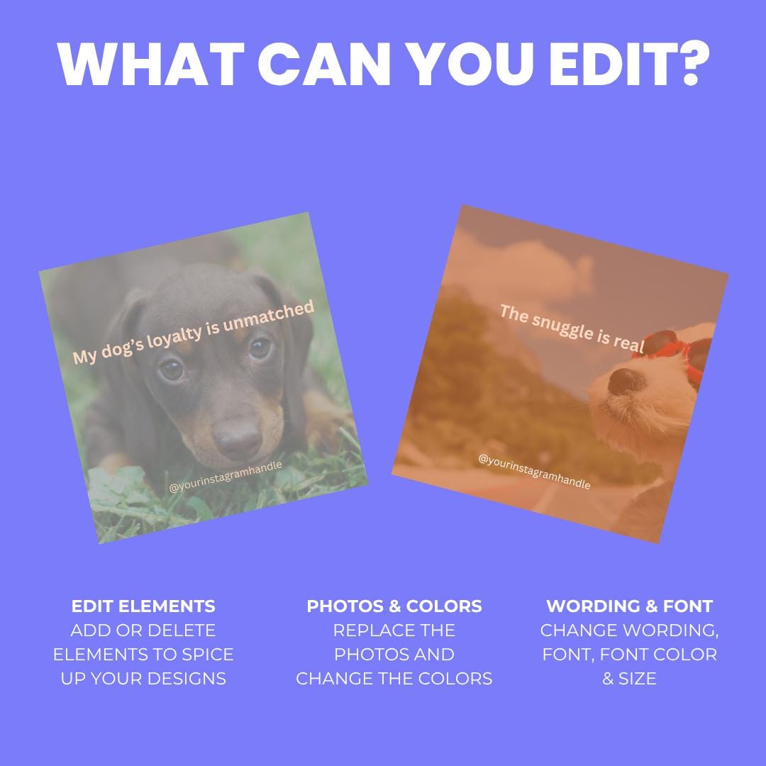 Dog Lover Quote Templates: Canva Editable Social Media Bundle (Digital Download)
