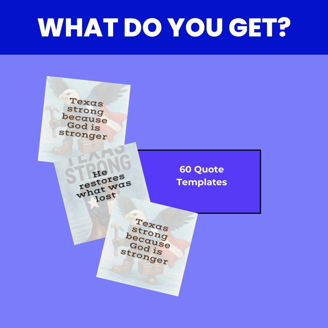 60 Texas Strong Faith Quotes: Christian Canva Templates (PNG Digital Download)