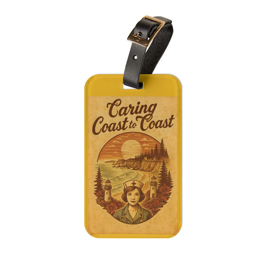 Vintage Travel Nurse Luggage Tag: Oregon Theme, Acrylic with Leather Strap