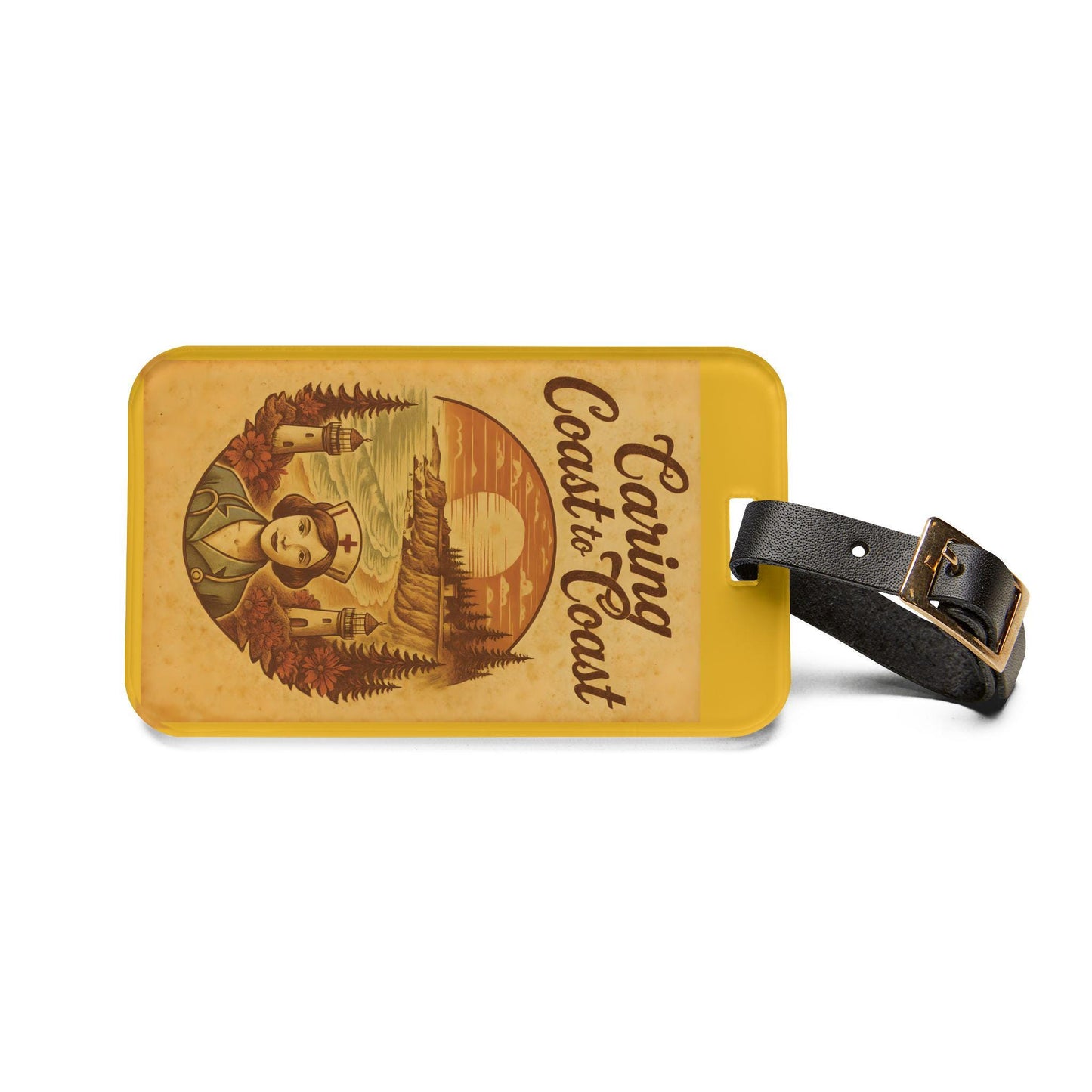Vintage Travel Nurse Luggage Tag: Oregon Theme, Acrylic with Leather Strap
