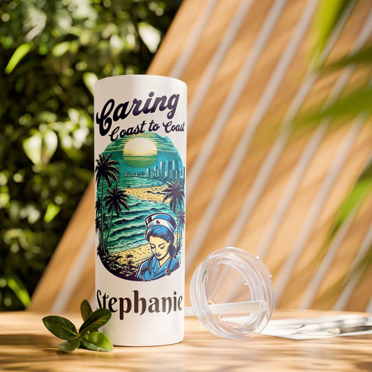 Personalized Travel Nurse Tumbler: Miami Beach Theme, Eco-Friendly Drinkware