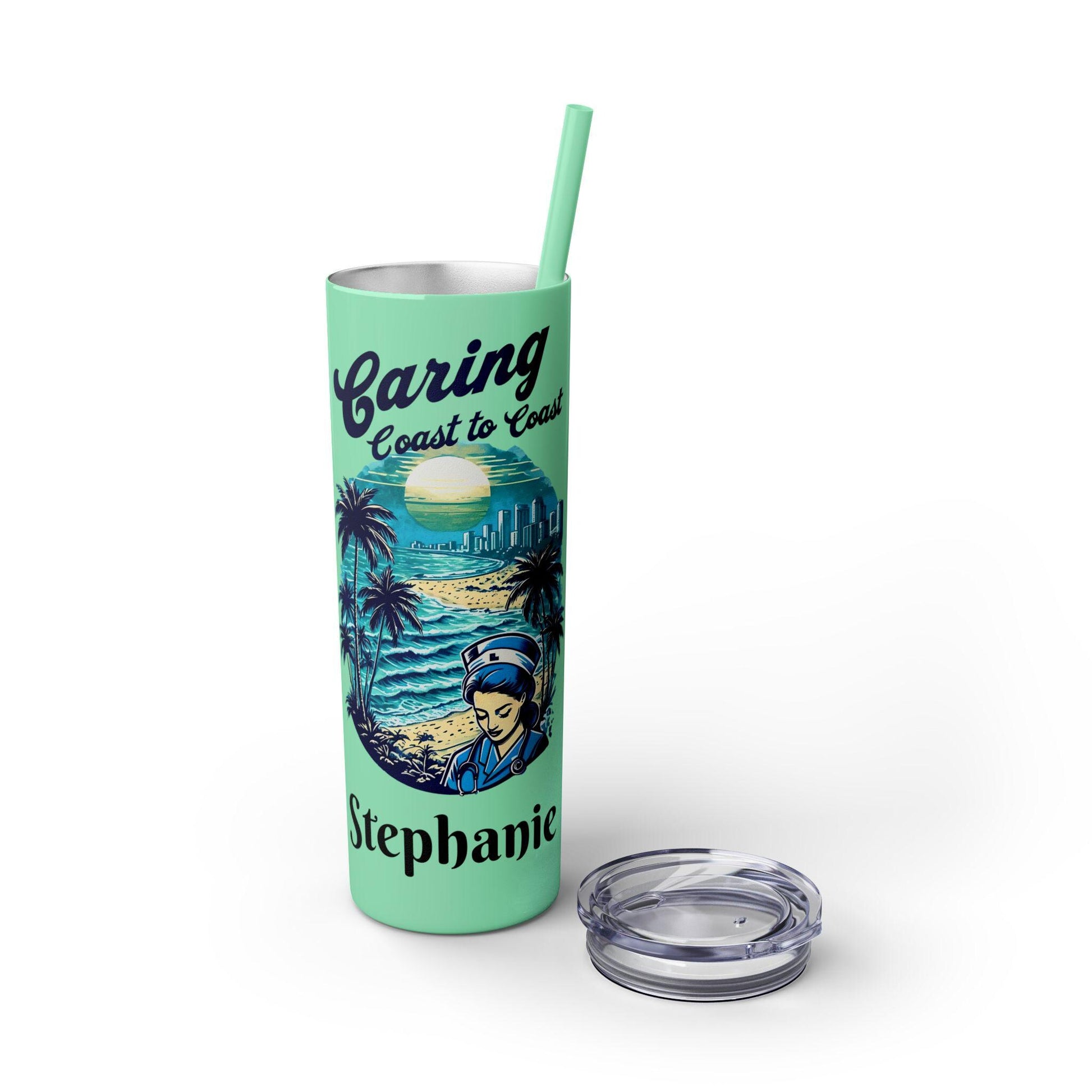 Personalized Travel Nurse Tumbler: Miami Beach Theme, Eco-Friendly Drinkware