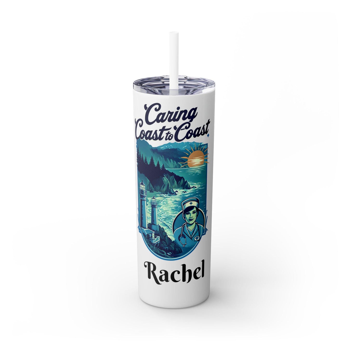 Personalized Coastal Travel Nurse Tumbler: Oregon Nautical Theme, 20oz Insulated Water Bottle