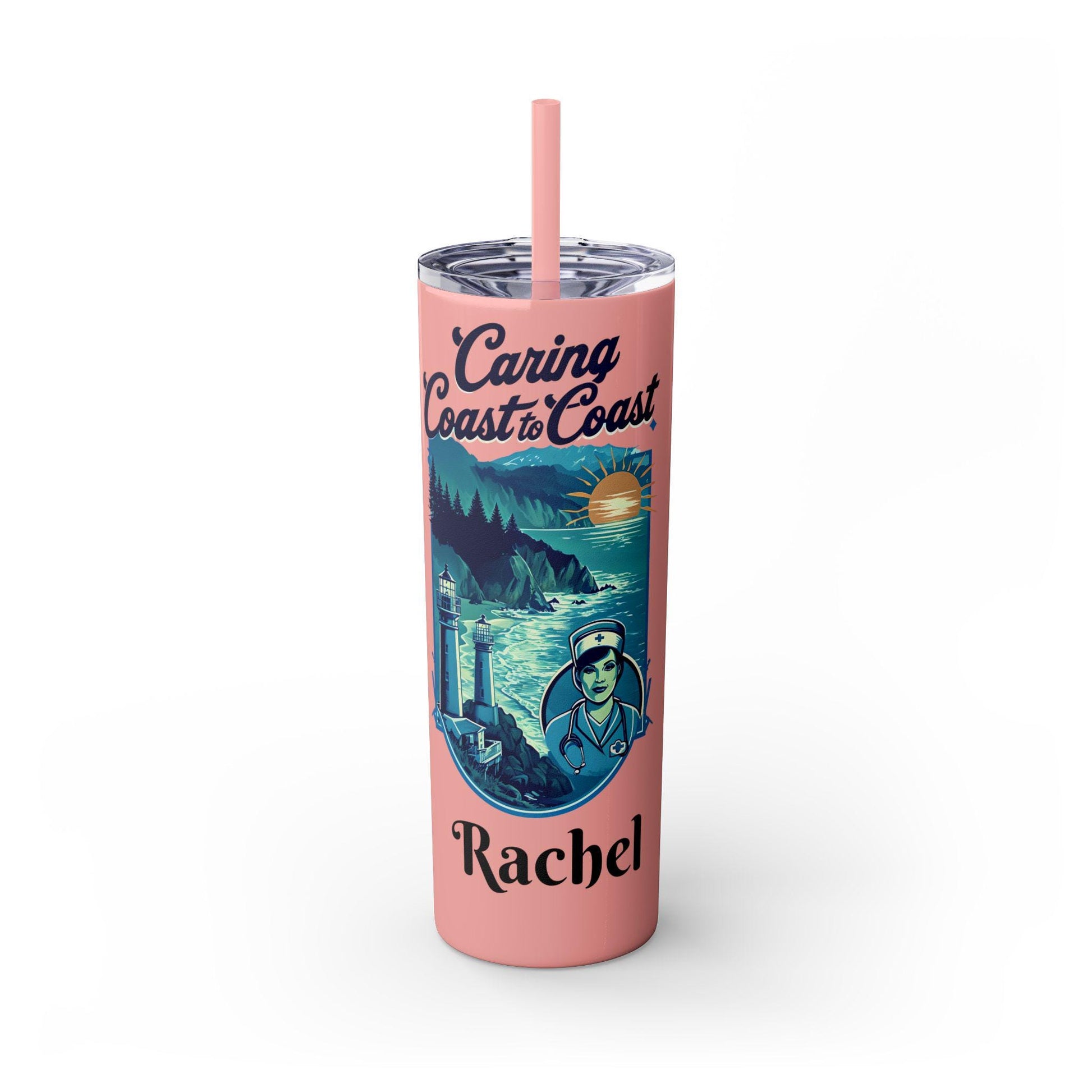 Personalized Coastal Travel Nurse Tumbler: Oregon Nautical Theme, 20oz Insulated Water Bottle
